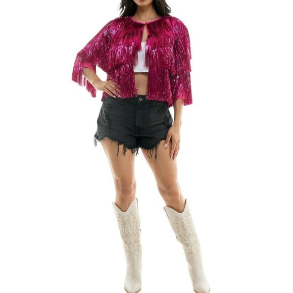 Hot Pink Tinsel Fringe Barbie Cosplay Halloween KPOP NYE Jacket Size L/XL NIP - Picture 6 of 6
